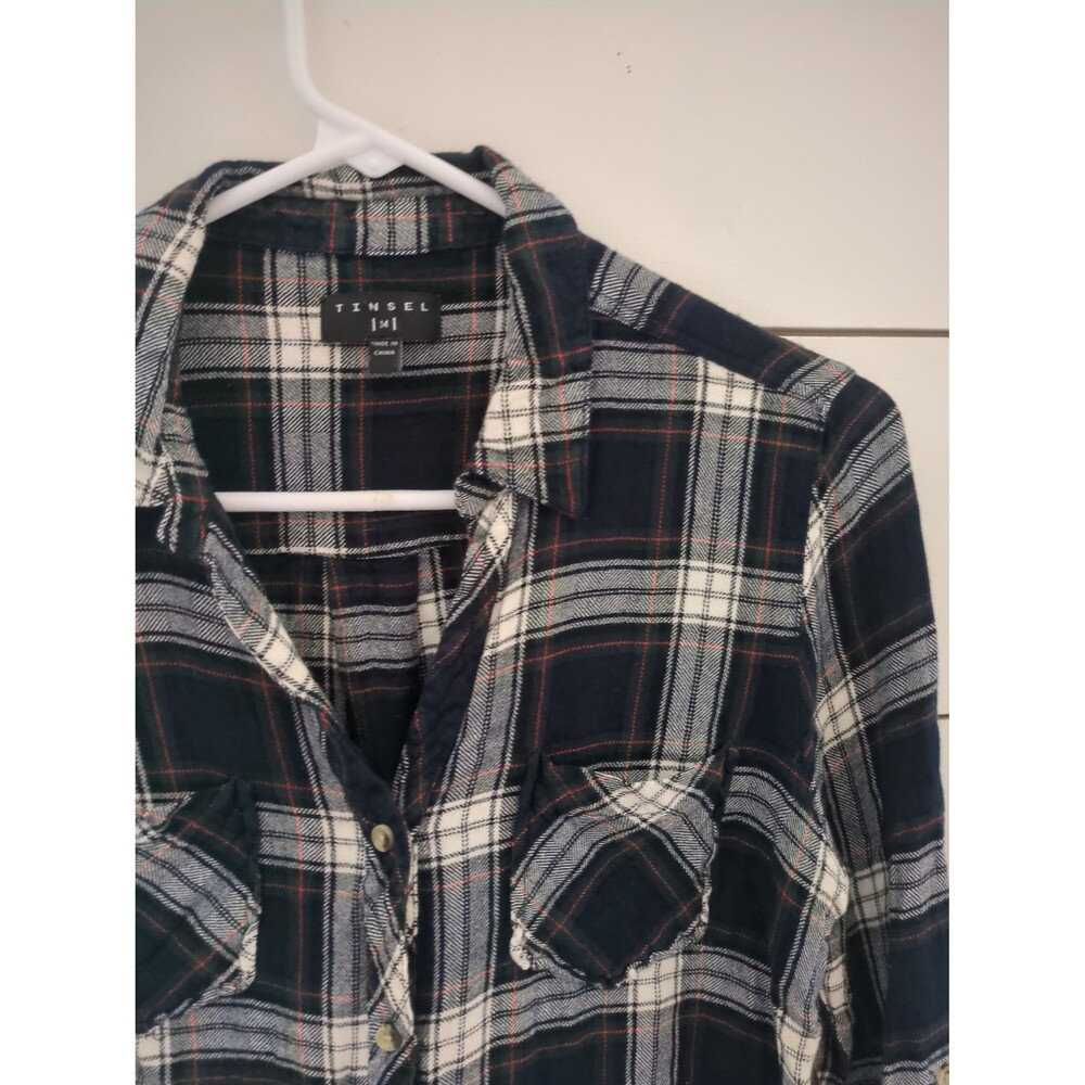 Tinsel plaid button down v-neck flannel cabin core soft winter fall